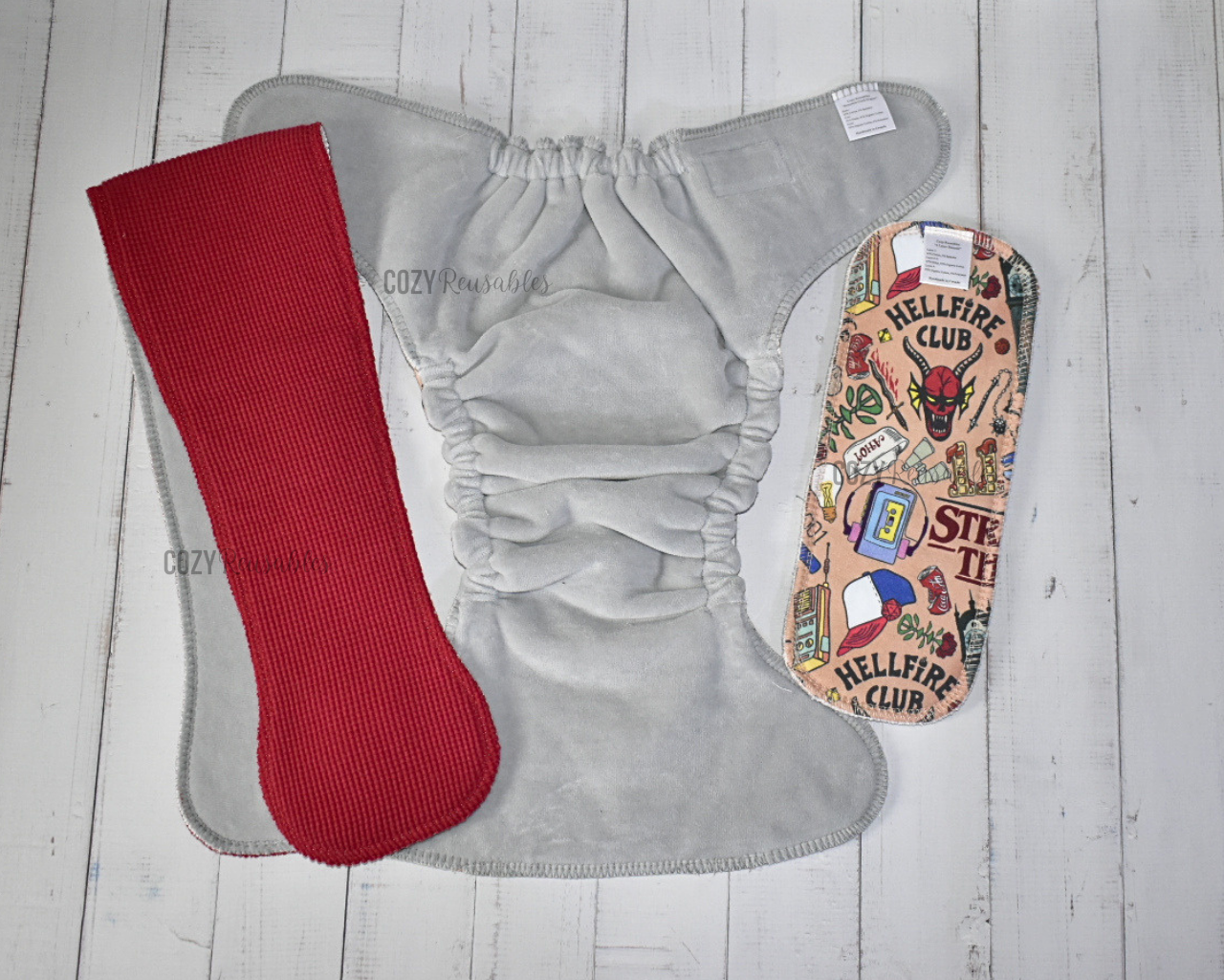 "Friends Don't Lie" Cozy Caboose Snapless Fitted Cloth Diaper • 3 Piece System • Fold Down Rise • Cotton Spandex Outer, Organic Cotton Velour Inner, Hemp Core