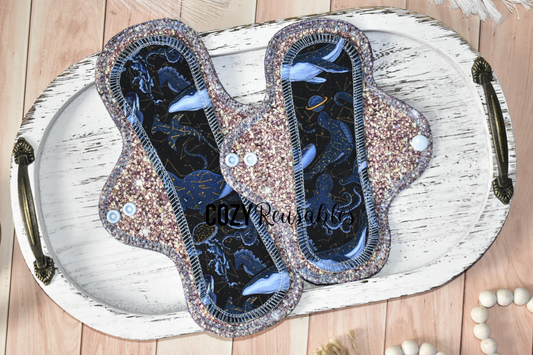 "Celestial Glitter" Exposed Core Serged Cloth Pad - Cotton Spandex Toppers