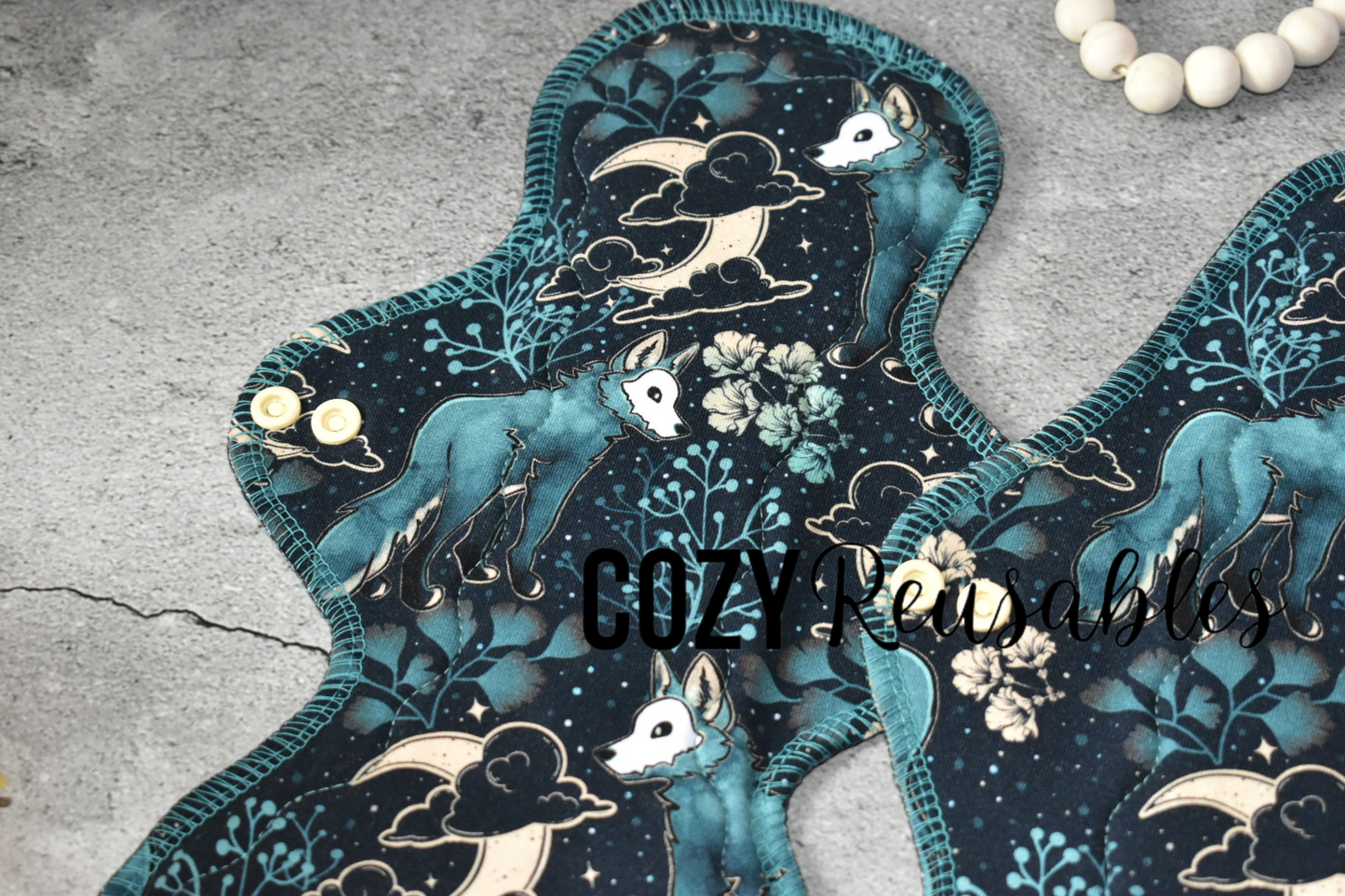 "Moonlit Meadow" Serged Cloth Pad •  Cotton Spandex Topper • Wavy Stitched Core