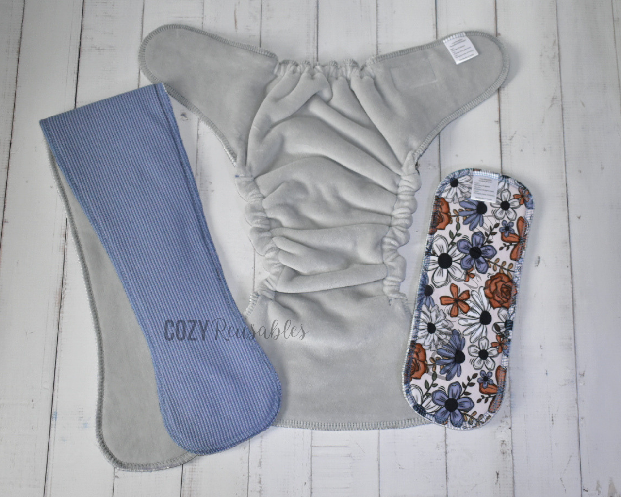 "Bronze Bloom" *Larger Fit* Option • Cozy Caboose Snapless Fitted Cloth Diaper • 3 Piece System • Fold Down Rise • Cotton Spandex Outer, Organic Cotton Velour Inner, Hemp Core