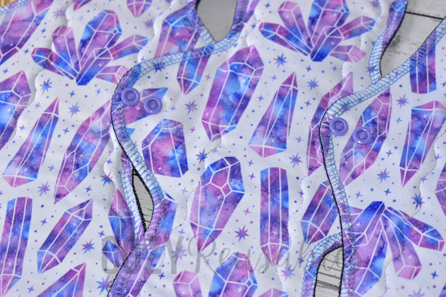 "Cosmic Crystals" Serged Cloth Pad •  Pique Topper • Wavy Stitched Core