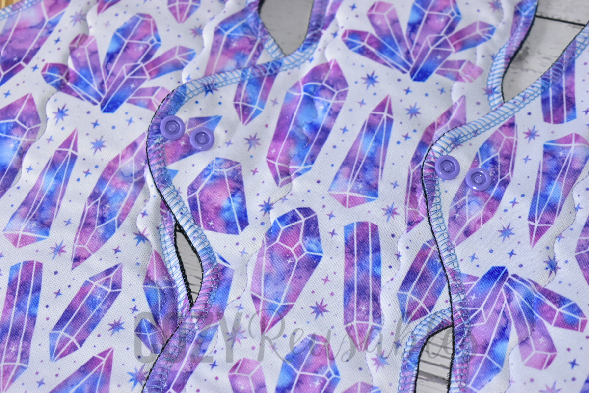 "Cosmic Crystals" Serged Cloth Pad •  Pique Topper • Wavy Stitched Core