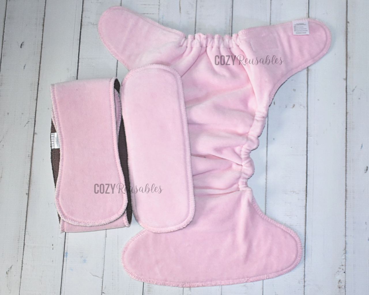 "Blush & Bones" *Larger Fit* Option • Cozy Caboose Snapless Fitted Cloth Diaper • 3 Piece System • Fold Down Rise • Cotton Spandex Outer, Organic Cotton Velour Inner, Hemp Core