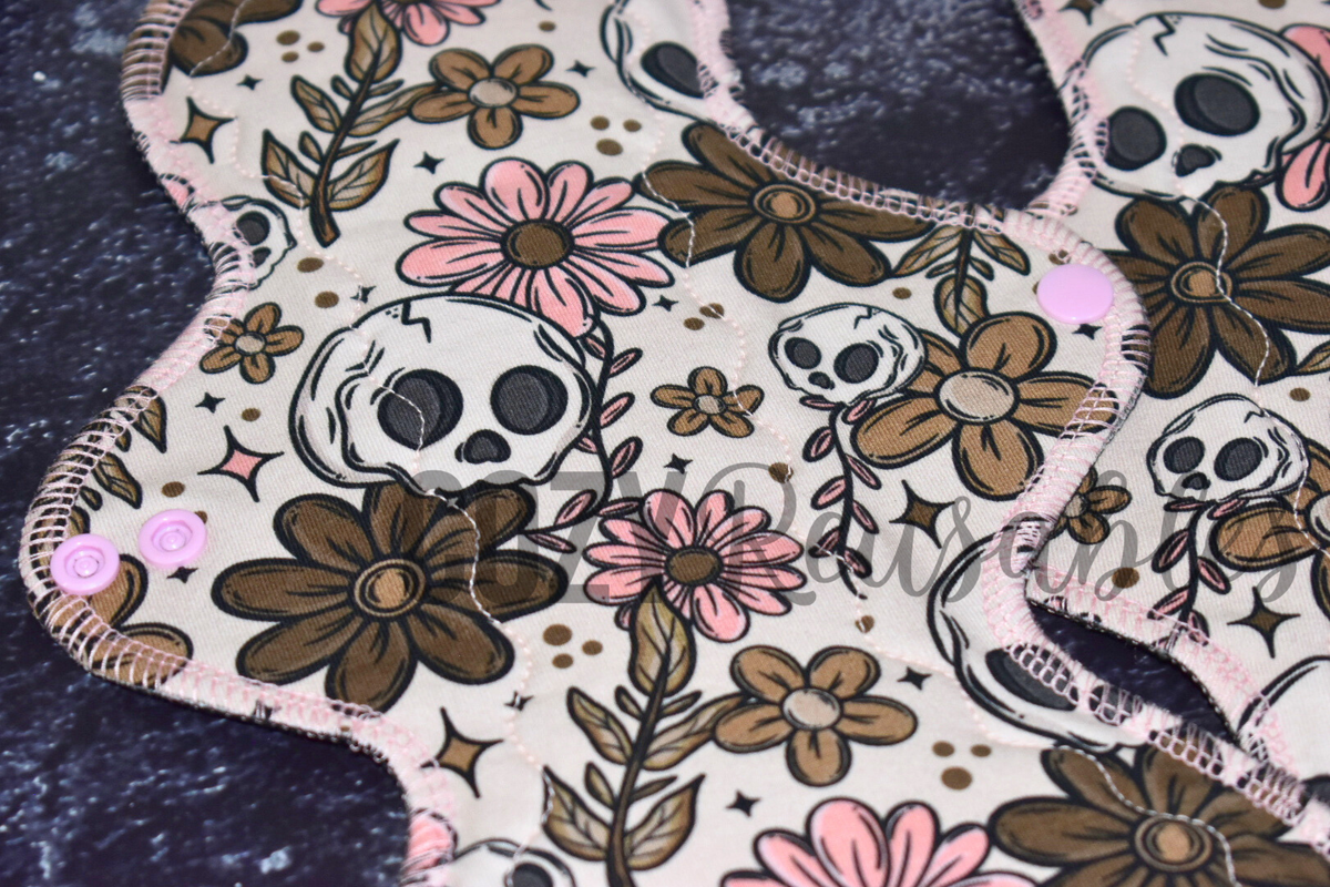"Blush & Bones" Serged Cloth Pad •  Cotton Spandex Topper • Wavy Stitched Core