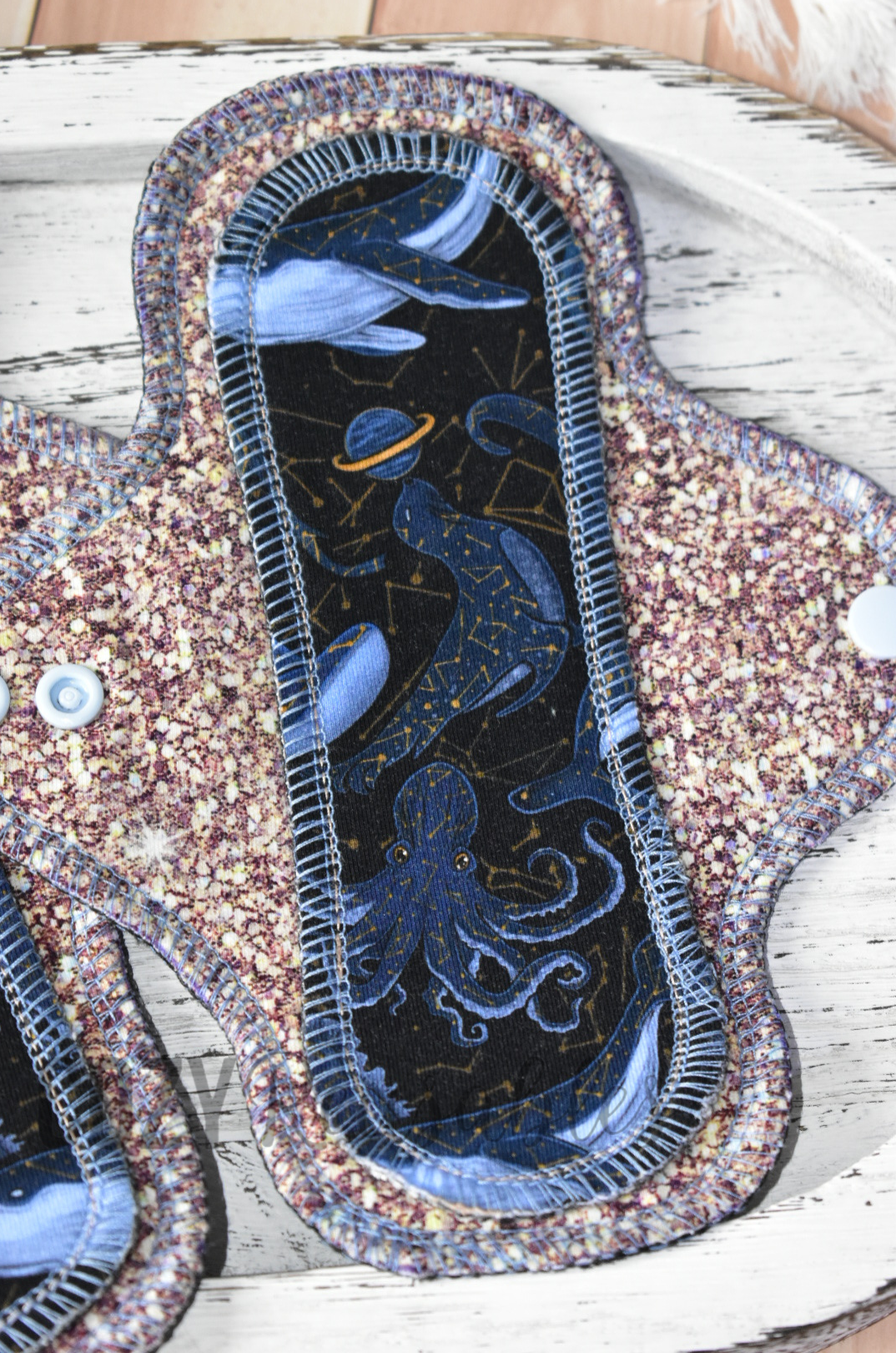 "Celestial Glitter" Exposed Core Serged Cloth Pad - Cotton Spandex Toppers