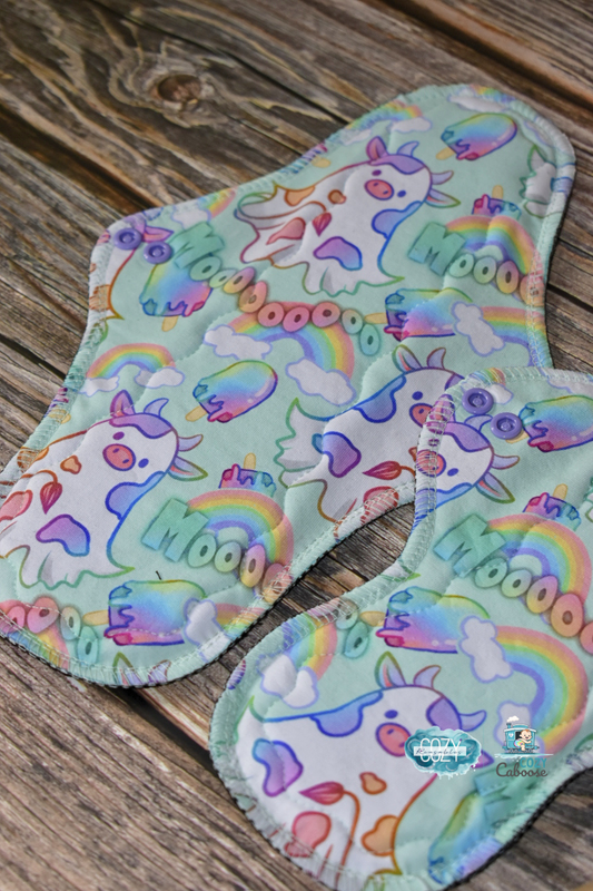 "Boo Cows" Serged Cloth Pad •  Cotton Spandex Topper • Wavy Stitched Core