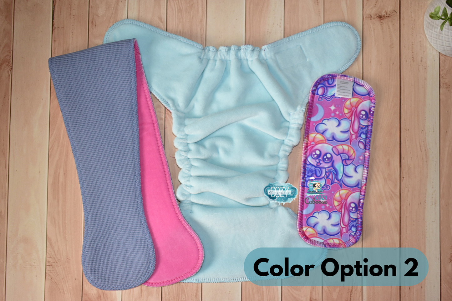 "Ultraviolet Baphomets" Cozy Caboose Snapless Fitted Cloth Diaper • 3 Piece System • Fold Down Rise • Cotton Spandex Outer, Organic Cotton Velour Inner, Hemp Core