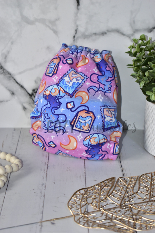 "Sunsoaked Wanderlust" Cozy Caboose Snapless Fitted Cloth Diaper • 3 Piece System • Fold Down Rise • Cotton Spandex Outer, Organic Cotton Velour Inner, Hemp Core