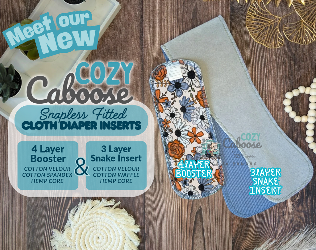 "Boo Cows" Cozy Caboose Snapless Fitted Cloth Diaper • 3 Piece System • Fold Down Rise • Cotton Spandex Outer, Organic Cotton Velour Inner, Hemp Core