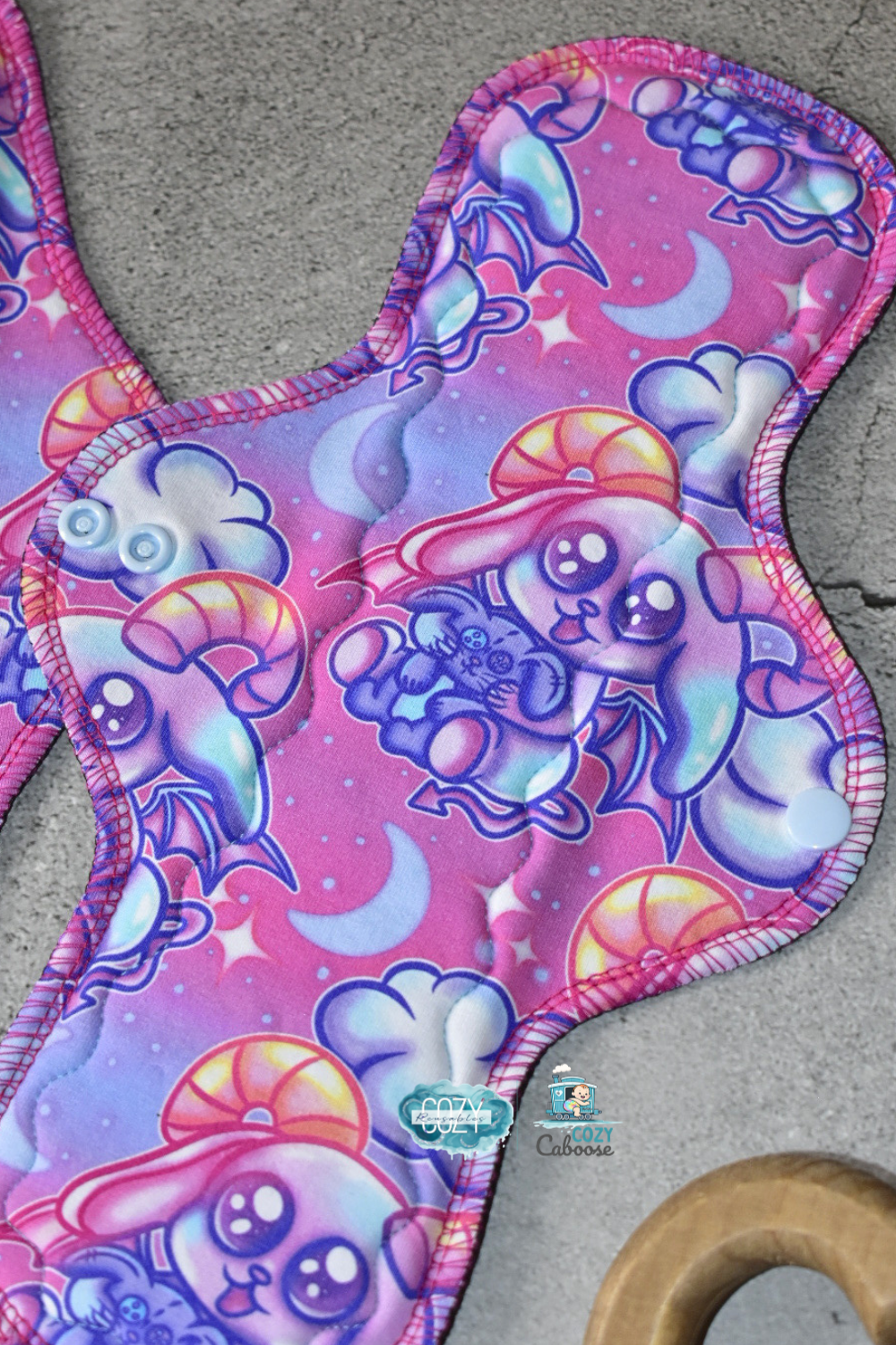 "Ultraviolet Baphomets" Serged Cloth Pad •  Cotton Spandex Topper • Wavy Stitched Core