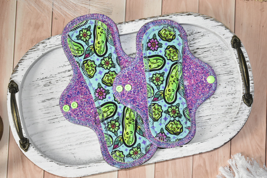 "Glitter Pickles" Exposed Core Serged Cloth Pad - Cotton Spandex Toppers