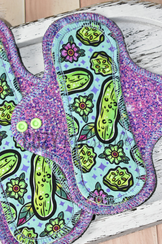 "Glitter Pickles" Exposed Core Serged Cloth Pad - Cotton Spandex Toppers