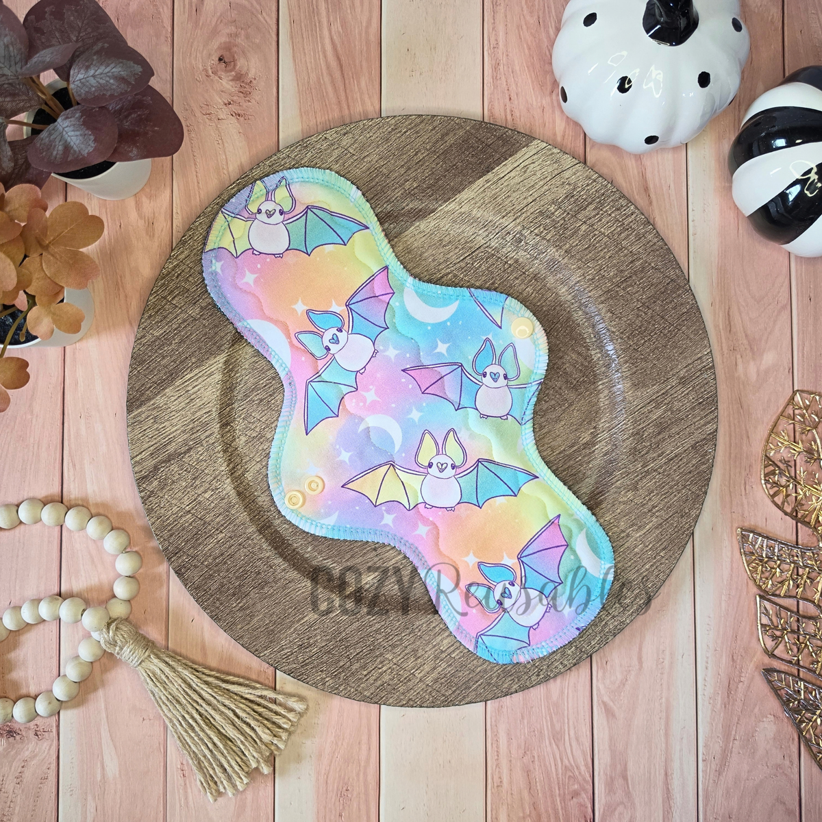"Batty Little Dreams" Serged Cloth Pad •  Cotton French Terry Topper • Wavy Stitched Core