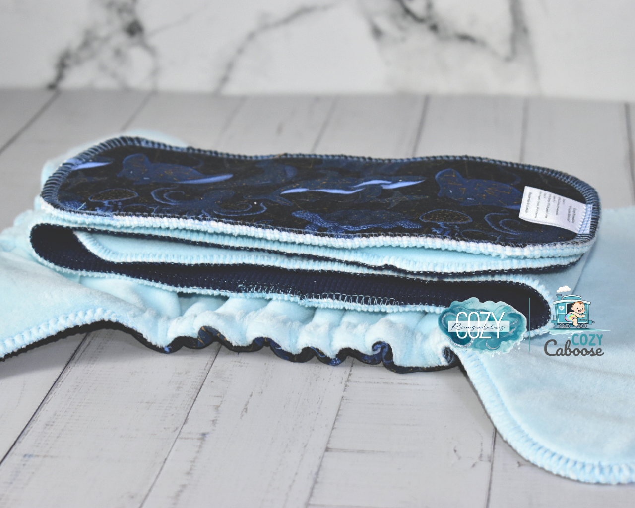 "Celestial Depths" Cozy Caboose Snapless Fitted Cloth Diaper • 3 Piece System • Fold Down Rise • Cotton Spandex Outer, Organic Cotton Velour Inner, Hemp Core