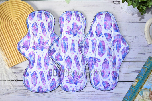 "Cosmic Crystals" Serged Cloth Pad •  Pique Topper • Wavy Stitched Core
