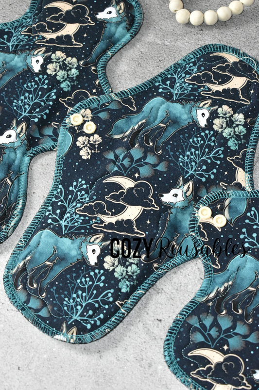 "Moonlit Meadow" Serged Cloth Pad •  Cotton Spandex Topper • Wavy Stitched Core
