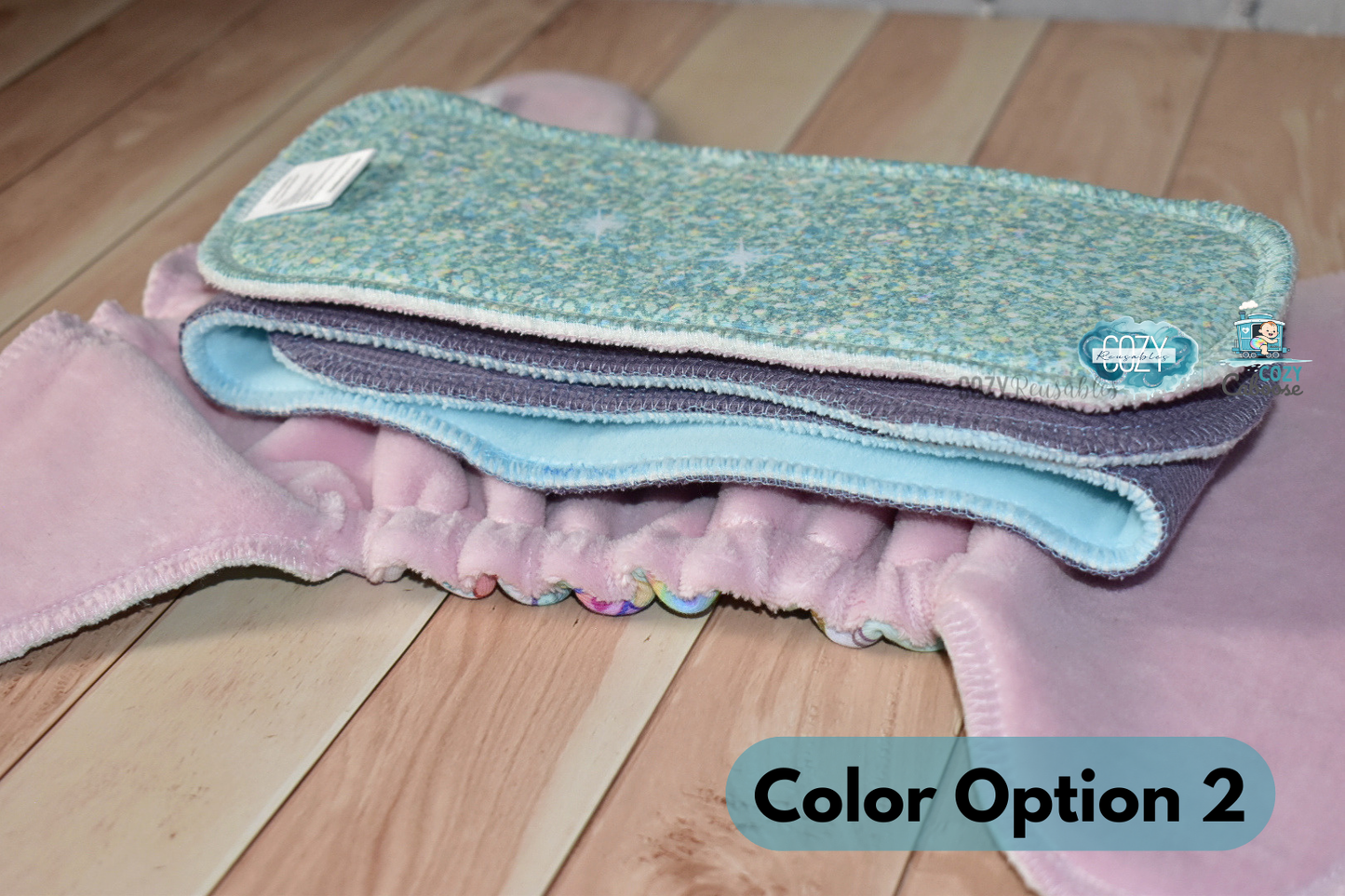 "Boo Cows" Cozy Caboose Snapless Fitted Cloth Diaper • 3 Piece System • Fold Down Rise • Cotton Spandex Outer, Organic Cotton Velour Inner, Hemp Core