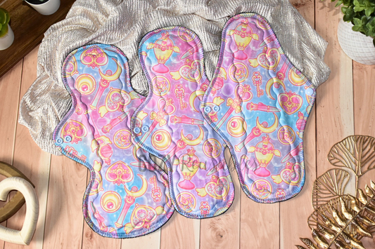 "Moon Power" Serged Cloth Pad •  Pique Topper • Wavy Stitched Core