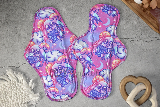 "Ultraviolet Baphomets" Serged Cloth Pad •  Cotton Spandex Topper • Wavy Stitched Core