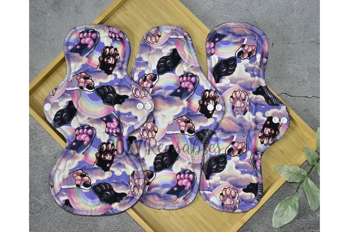 "Heavenly Toebeans" Serged Cloth Pad •  Cotton Spandex Topper • Wavy Stitched Core