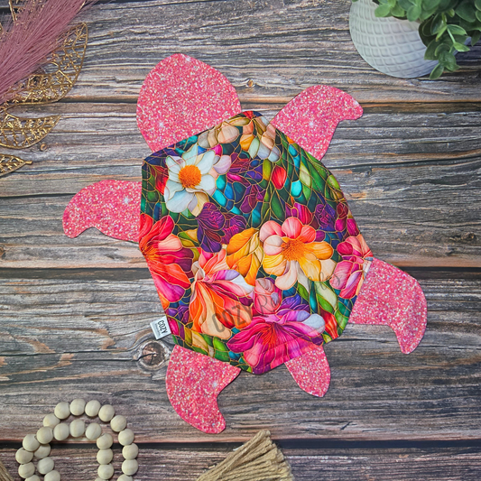 "Stained Glass Sparkle" Reusable Floor Turtle • Cotton & Zorb Spill Mat • Reversible Pattern