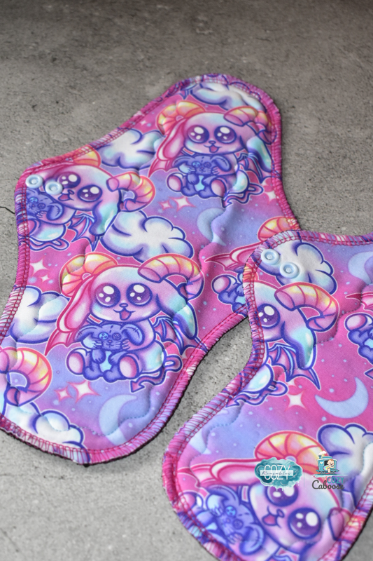 "Ultraviolet Baphomets" Serged Cloth Pad •  Cotton Spandex Topper • Wavy Stitched Core